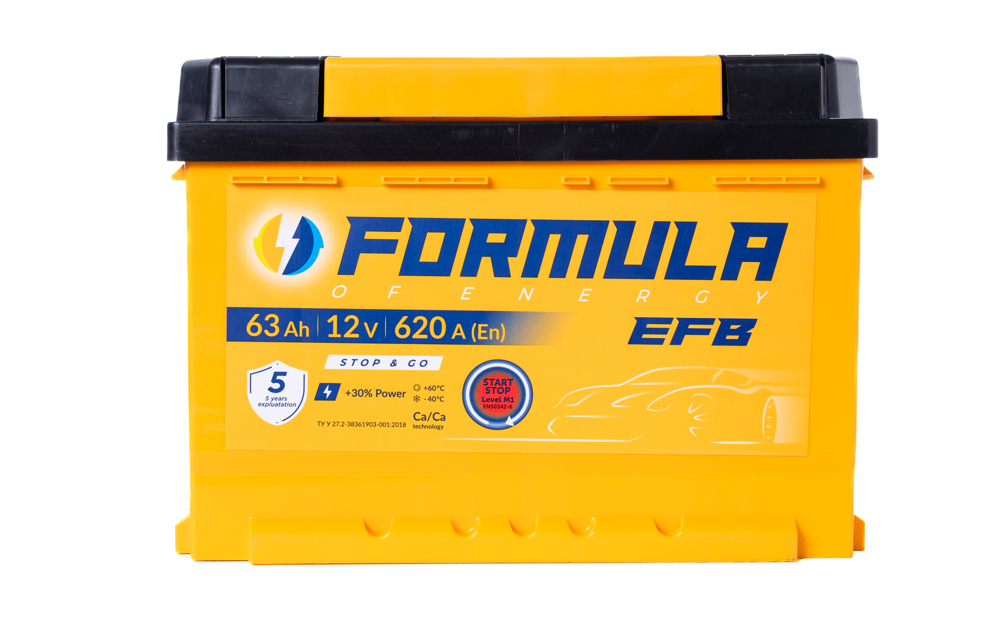 Акумулятор легковий Formula of energy EFB 6СТ-63(0), 12B, 63Ah, 620A, плюс праворуч (R+), 242x175x175мм (FEFB063E0)